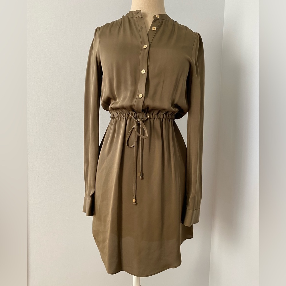 Michael Kors olive green silk shirt dress